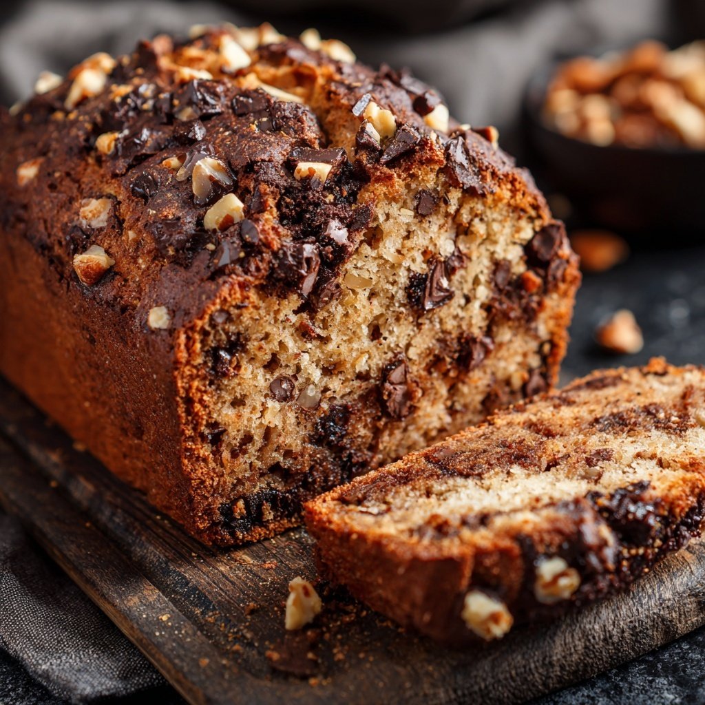 Bananenbrot mit Zartbitterschokolade und Nüssen