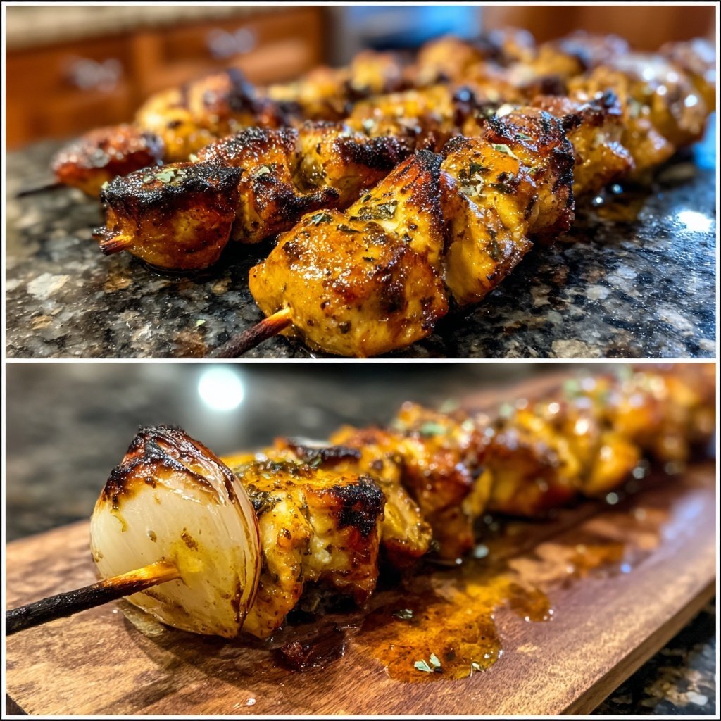 Gegrillte Hähnchenspieße Mit Zwiebeln