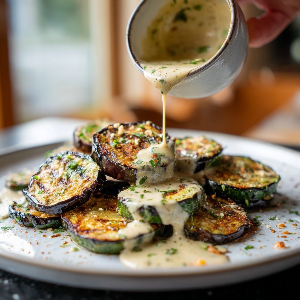 Auberginen-Scheiben mit Tahini-Sauce