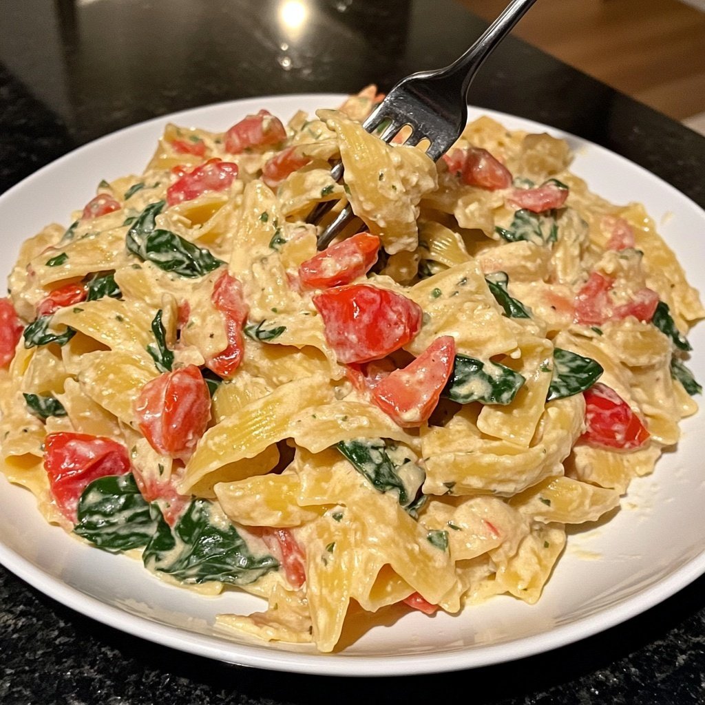 One-Pot Pasta mit Tomaten & Spinat
