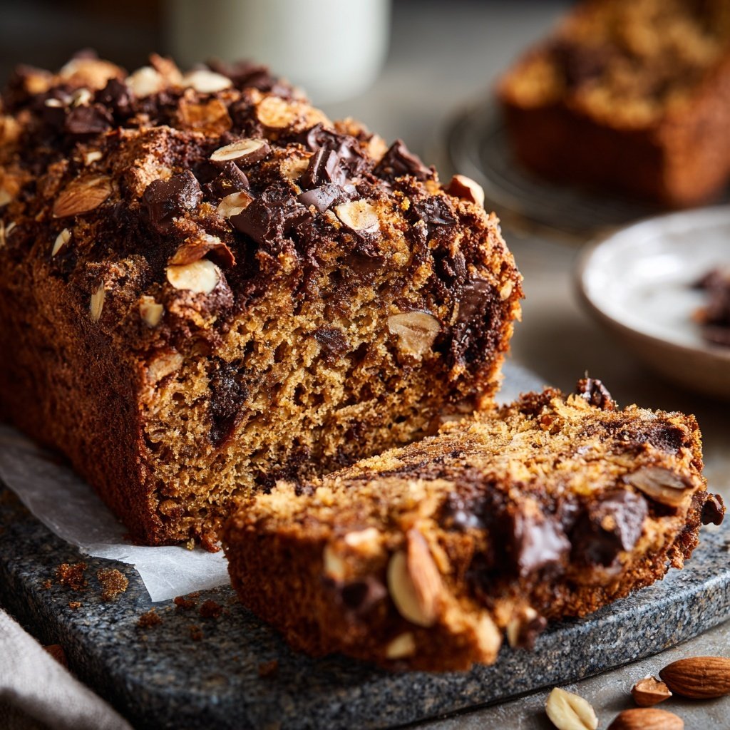 Bananenbrot mit Schokostückchen und Mandeln